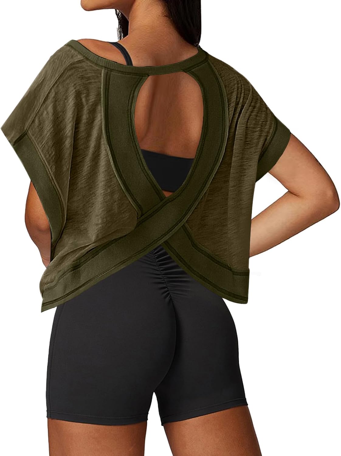 UNIANKIYA Open Back Workout Top – Loose Fit Crop Tee, Short Sleeve for Gym, Running & Yoga