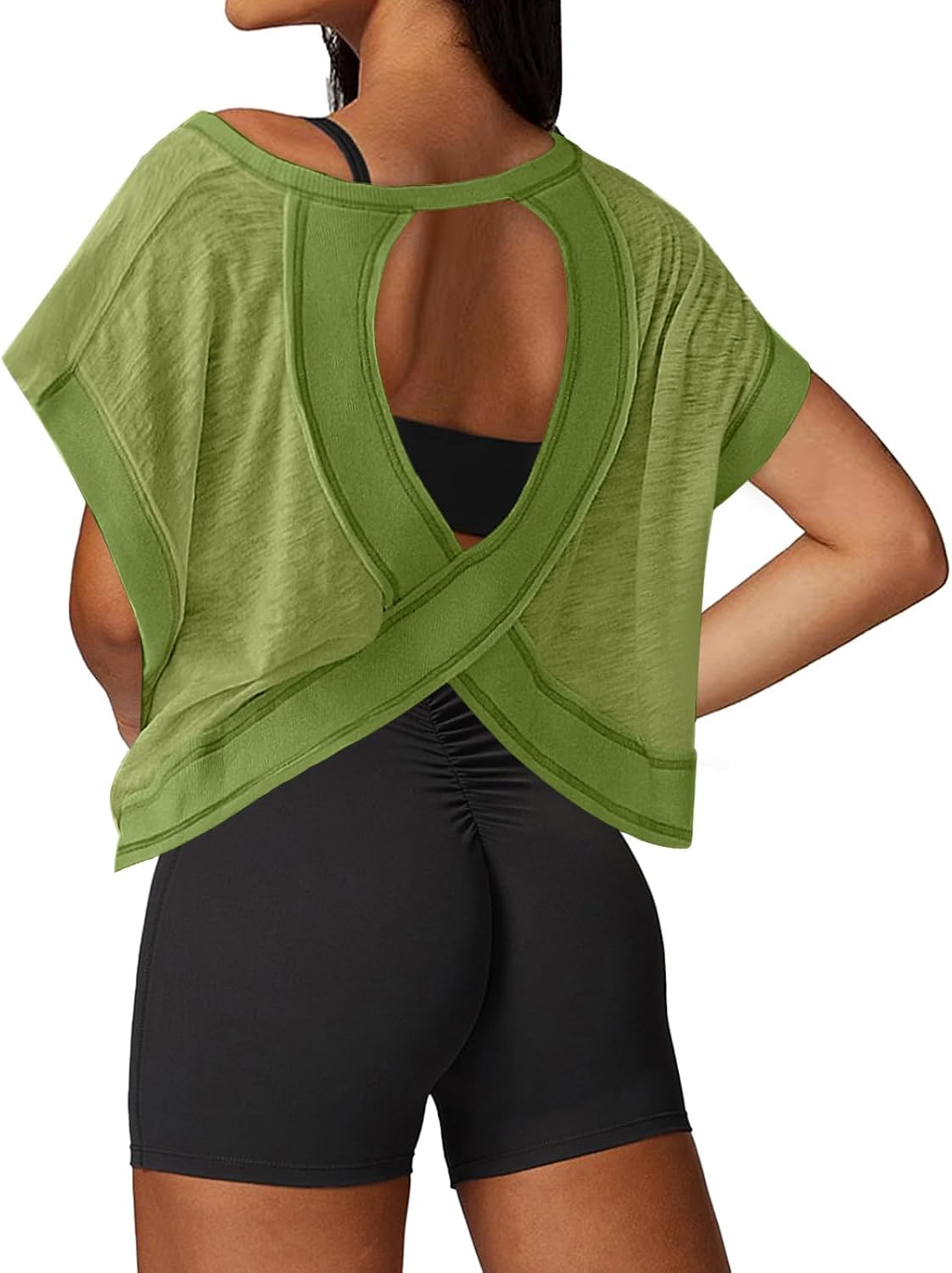 UNIANKIYA Open Back Workout Top – Loose Fit Crop Tee, Short Sleeve for Gym, Running & Yoga