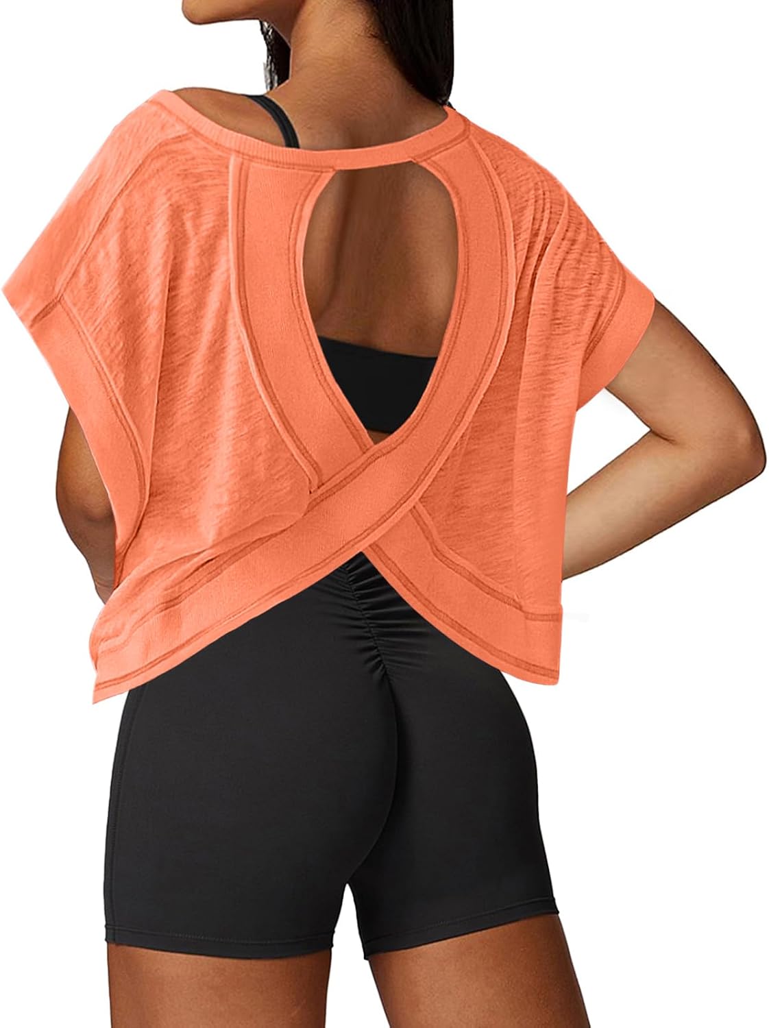 UNIANKIYA Open Back Workout Top – Loose Fit Crop Tee, Short Sleeve for Gym, Running & Yoga