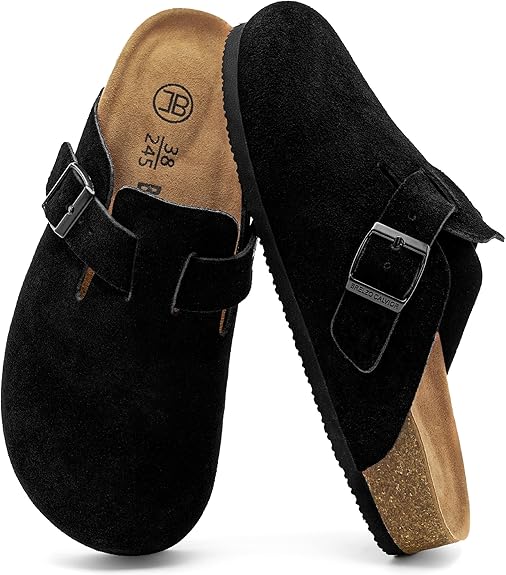 Women & Men Suede Slip-On Clogs | Arch Support, Non-Slip, Adjustable Buckle for Indoor/Outdoor