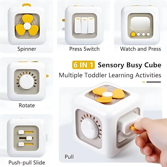 Busy Cube Montessori – 6-in-1 Educational Toy for Toddlers | Travel Fun for Ages 1–3