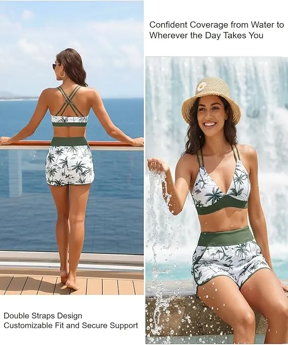 Sporty Tummy Control 3 Piece Tankini Set with Pockets