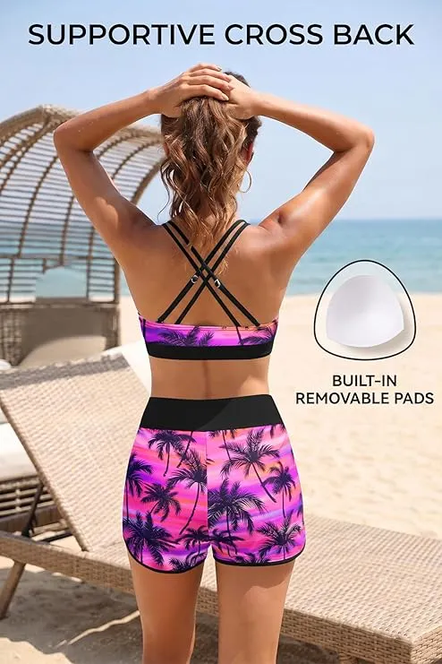 Sporty Tummy Control 3 Piece Tankini Set with Pockets