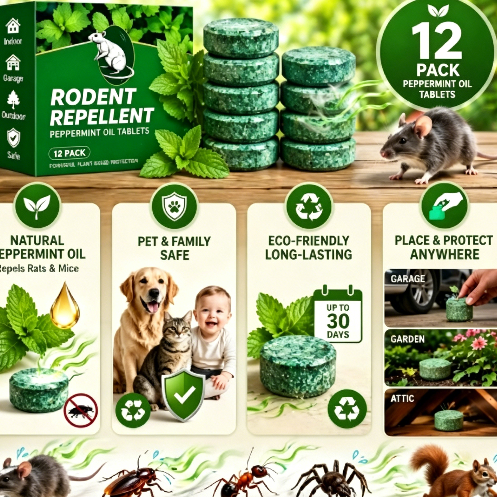 🌿 Natural Pest Repellent – Drives Away Rats, Roaches, Ants, Spiders & More Without Poison or Chemicals