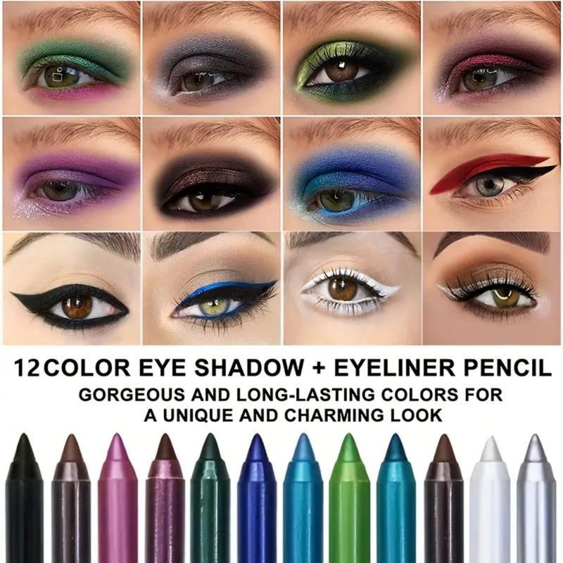 12-Color Waterproof Eyeliner Pencil Set – Multi-Use Makeup Pencils, Creamy Blendable Eye, Lip & Brow Liner