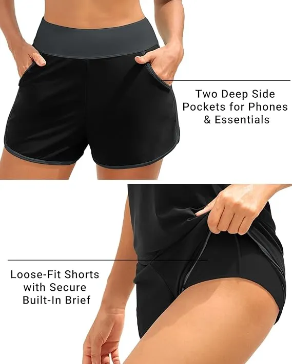 Sporty Tummy Control 3 Piece Tankini Set with Pockets