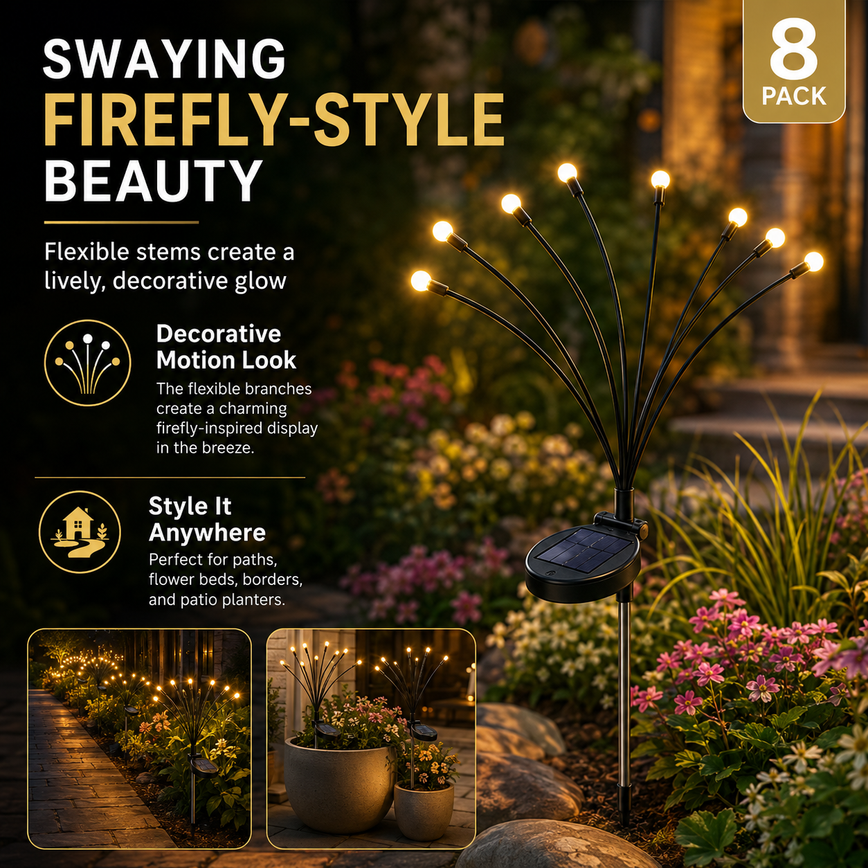 Outdoor Solar Firefly Garden Lights Waterproof 4 Pack