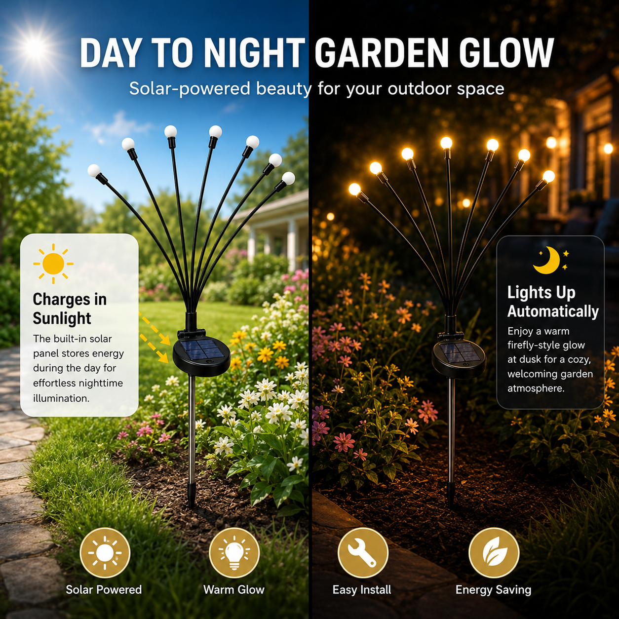 Outdoor Solar Firefly Garden Lights Waterproof 4 Pack