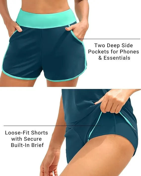 Sporty Tummy Control 3 Piece Tankini Set with Pockets