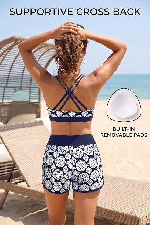 Sporty Tummy Control 3 Piece Tankini Set with Pockets