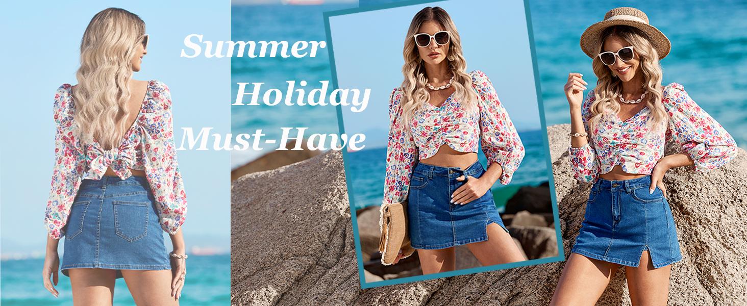 luvamia Skorts Skirts for Women Denim Mini Casual Oversize Skirt Side Slit with High Waisted Jean Shorts Stretchy