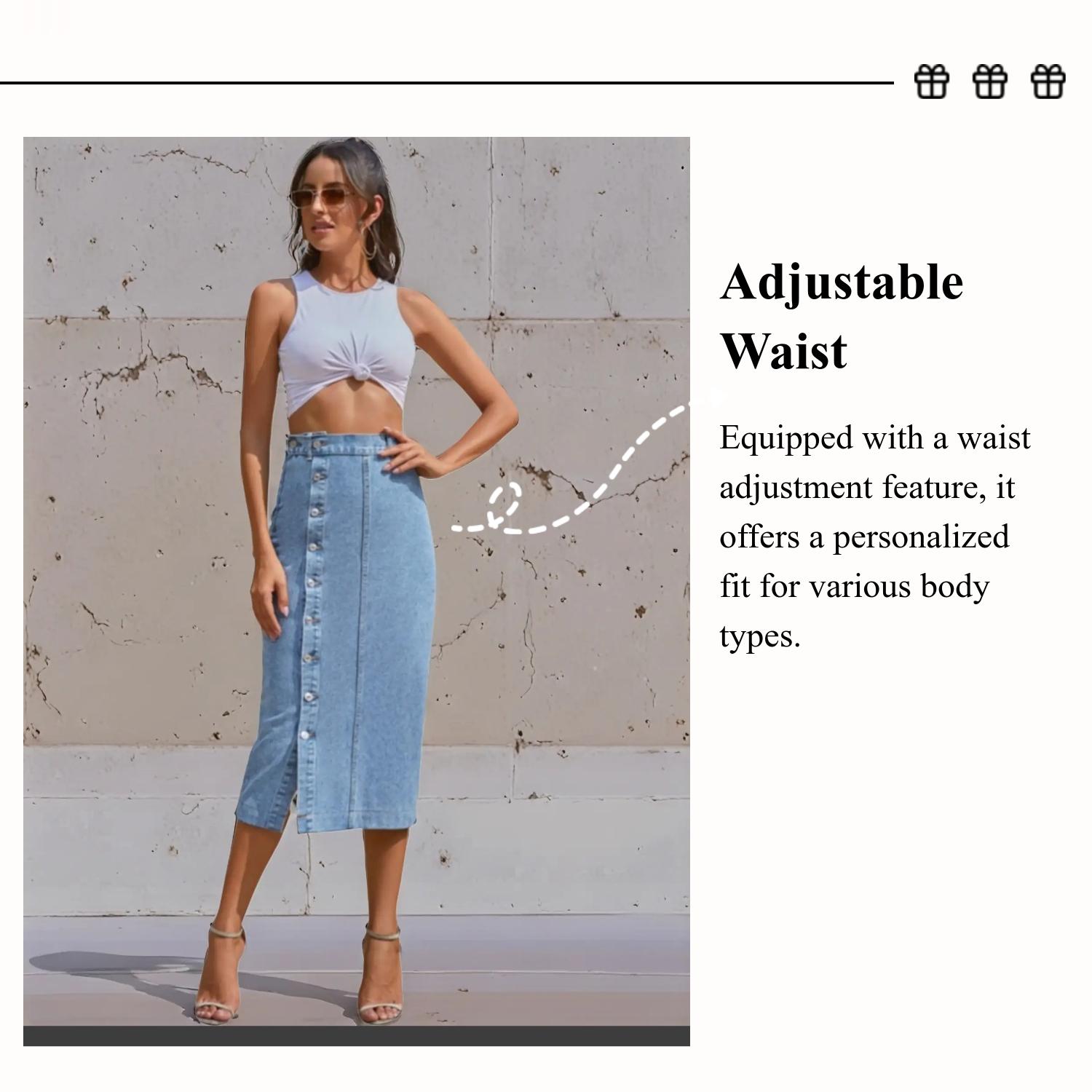 OBlue Jeans Women's  Button Front Light Wash Denim Split Hem Skirt, Casual Fashion Fitted Skirt for Daily Wear, Ladies Bottoms for All Seasons, Button Fly Skirt, T-Chic