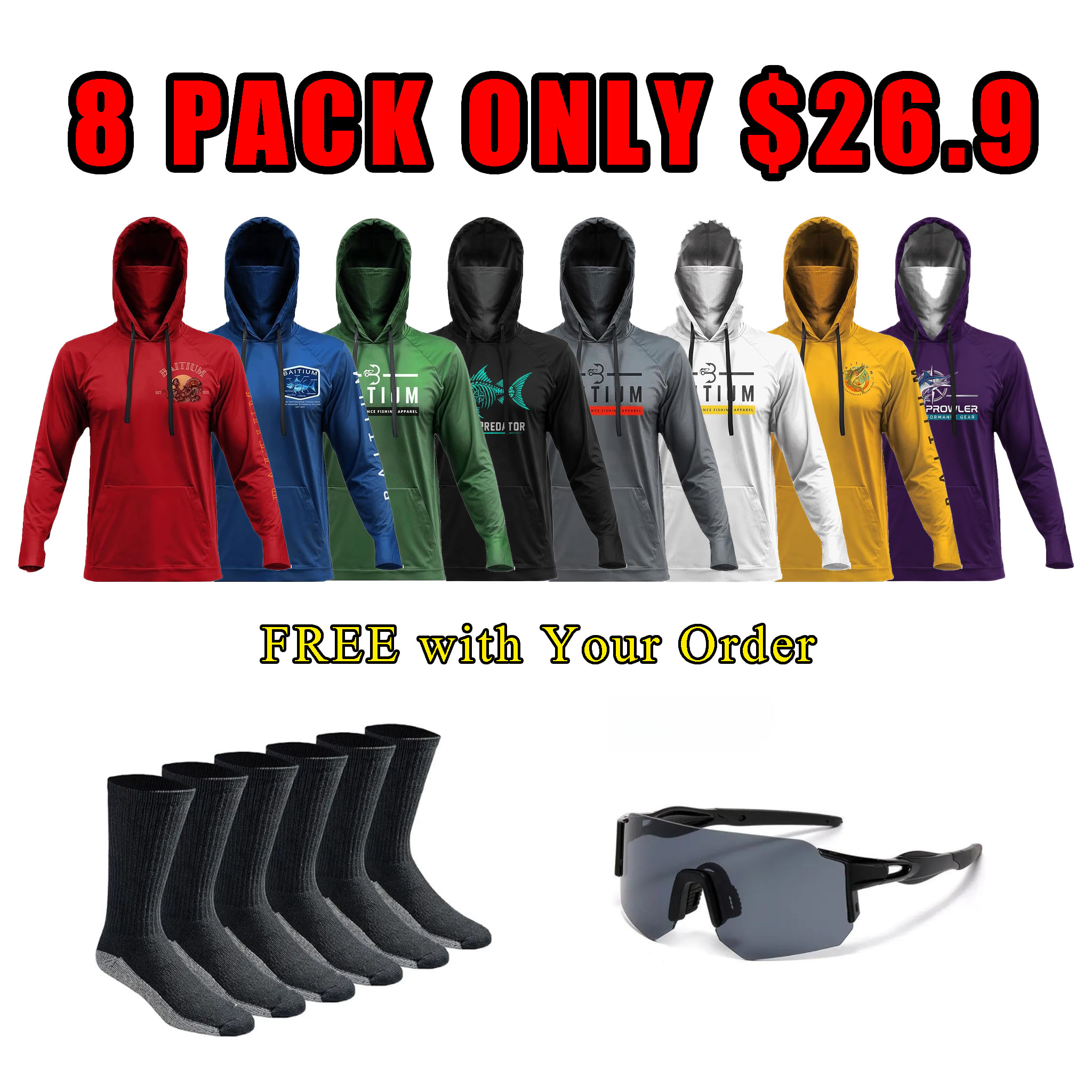 [√]Fishing Shirts for Men Hooded Long Sleeve - UV Sun Protective T-Shirt Tee