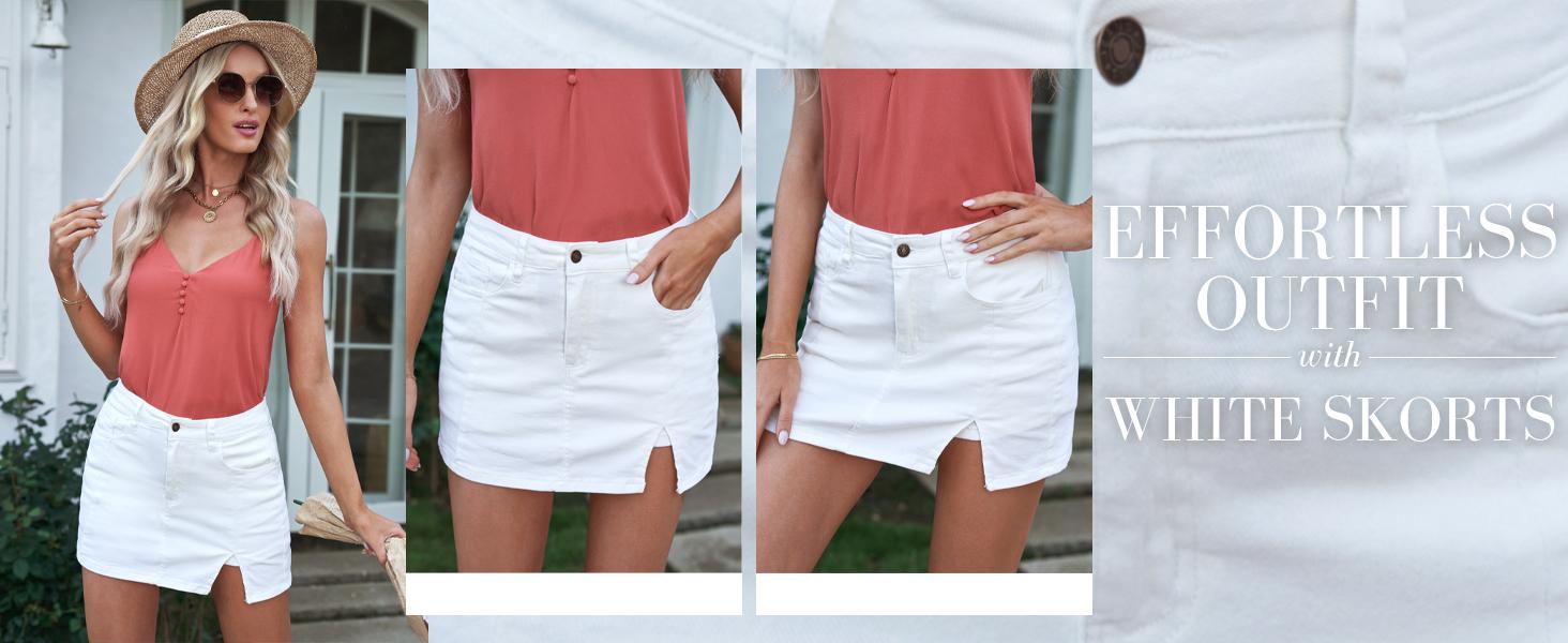 luvamia Skorts Skirts for Women Denim Mini Casual Oversize Skirt Side Slit with High Waisted Jean Shorts Stretchy