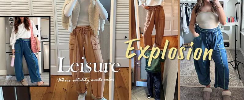 UANEO Women's Baggy Barrel Pants Wide Leg Lounge Drawstring Sweatpants with Pockets Minimalist Bottoms Casual Style Comfortable Breathable Material TikTokShopBlackFriday