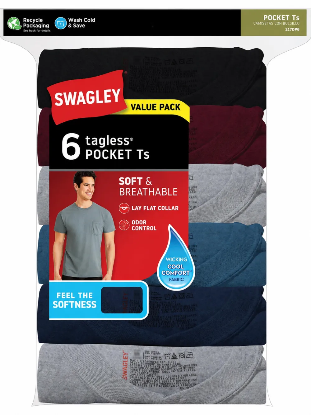 Men's Value Pack Assorted Pocket T-Shirt Undershirts, 6 Pack