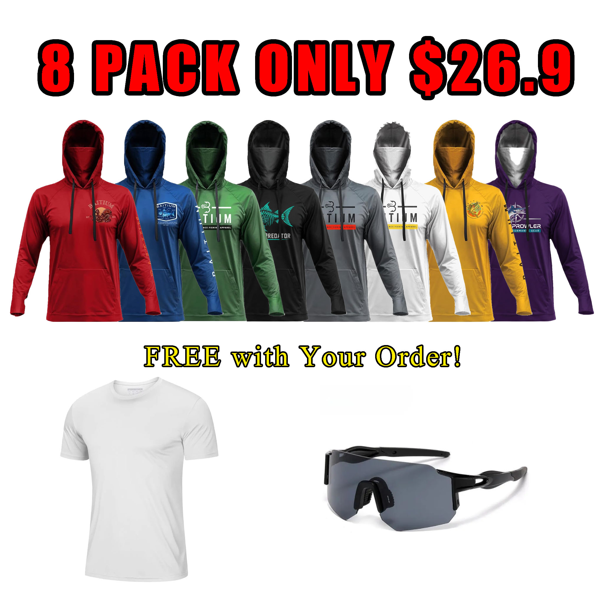 [√]Fishing Shirts for Men Hooded Long Sleeve - UV Sun Protective T-Shirt Tee