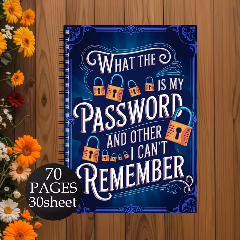 1pc funny password notebook spiral bound with lock icons funny security phrases dark blue cover password organizer for home     themed journal ideal tech gift for   enthusiasts   book office organization   binding office workers Product details 1