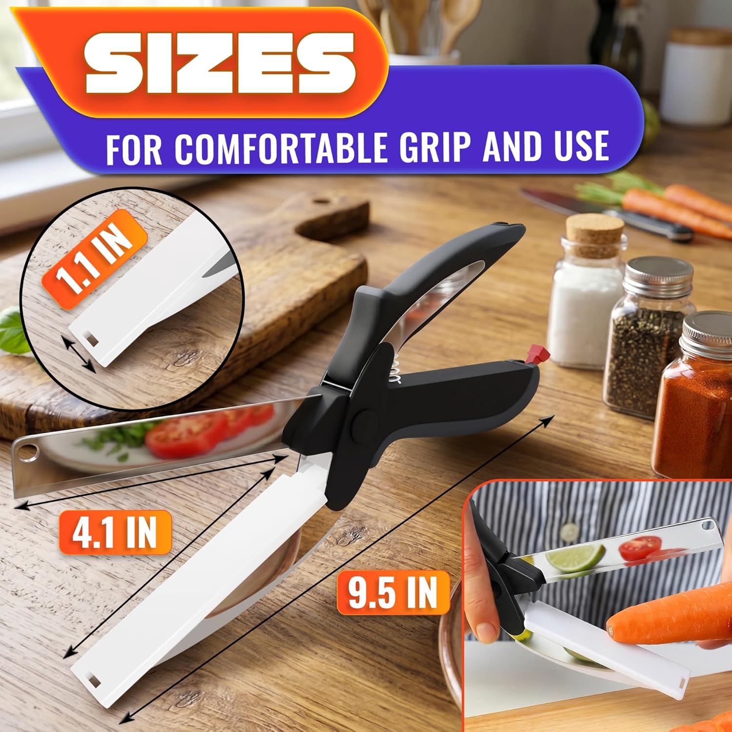 Stainless Steel Kitchen Scissors 2 In 1 Cutting Board Chopper Fruit Vegetable Multifunctional