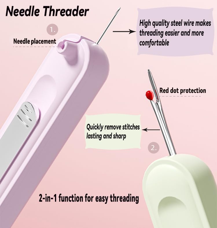 3-Pack Premium 2-in-1 Automatic Needle Threader & Seam Ripper Tool