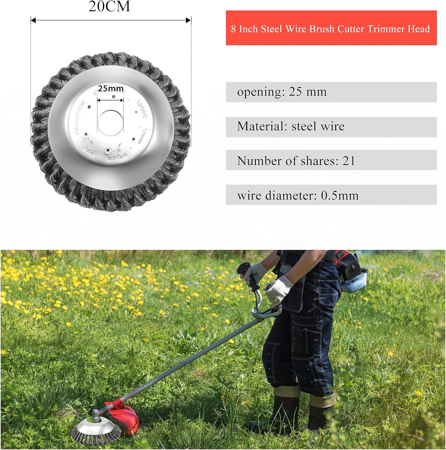 8 Inch Unbreakable Wired Trimmer Blade, Steel Wire Cutter Trimmer Head