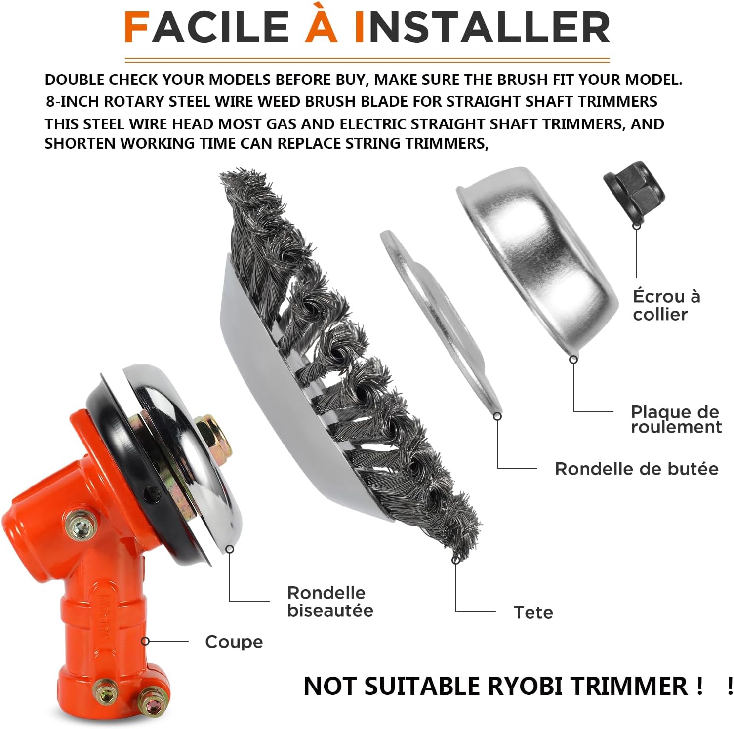 8 Inch Unbreakable Wired Trimmer Blade, Steel Wire Cutter Trimmer Head