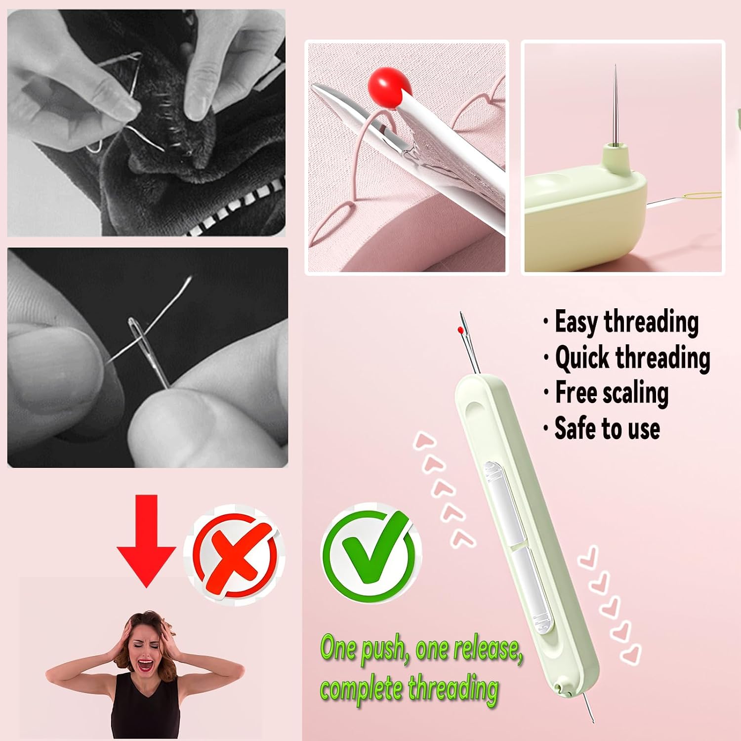 3-Pack Premium 2-in-1 Automatic Needle Threader & Seam Ripper Tool