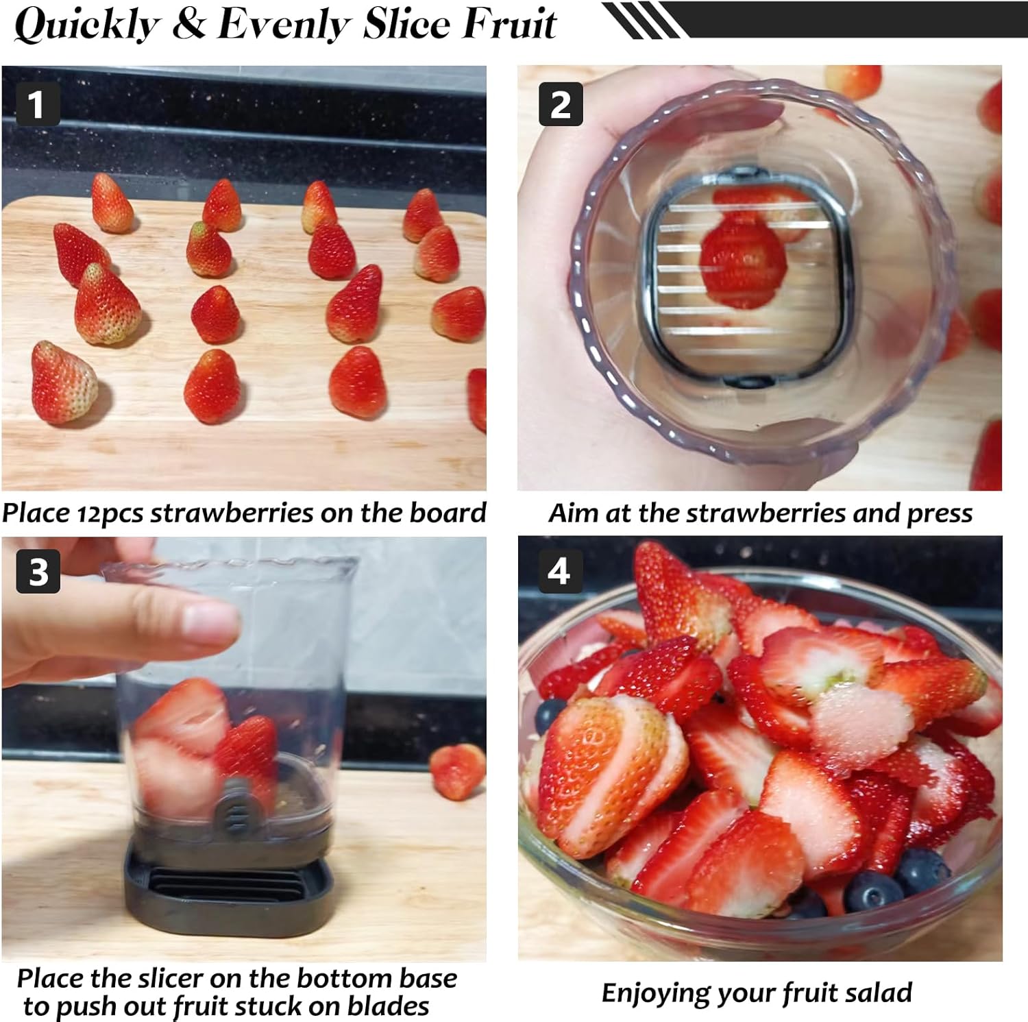 Creative Strawberry & Fruit Slicer - Detachable Cutter with Push Plate