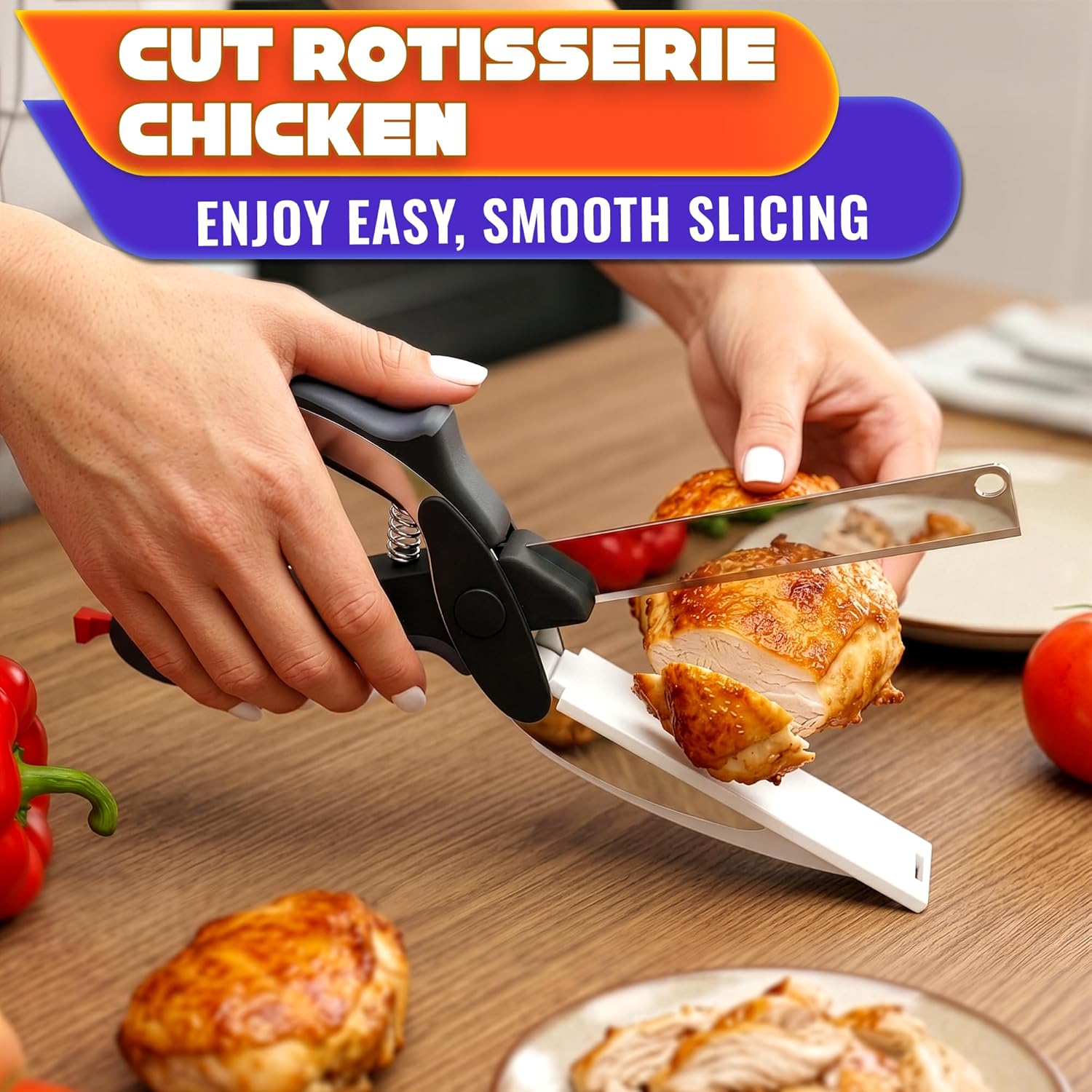 Stainless Steel Kitchen Scissors 2 In 1 Cutting Board Chopper Fruit Vegetable Multifunctional