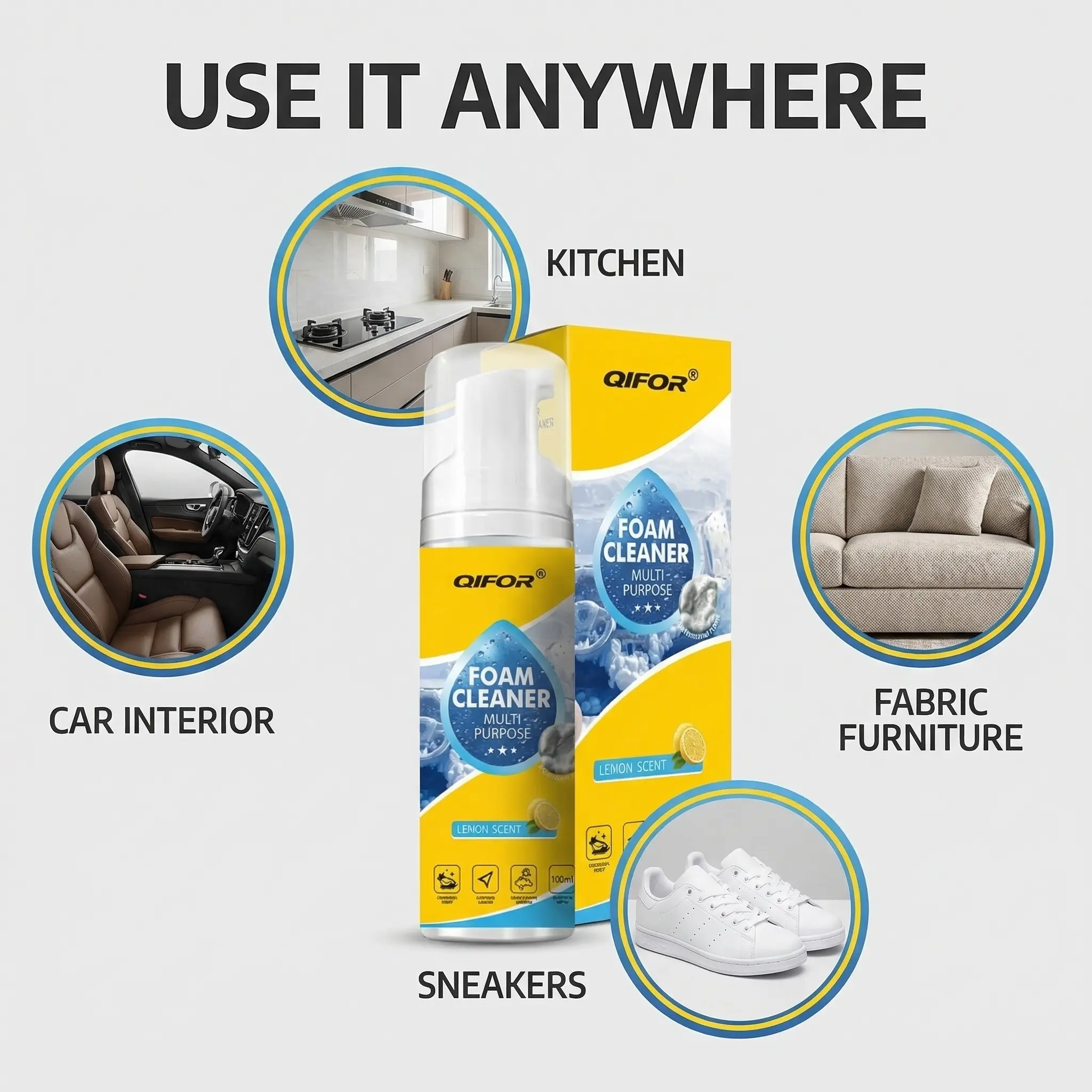 Foam Cleaner: Deep Stain Removal for Car Interior & Home Furniture. Safe on Plastic, Fabric & Upholstery