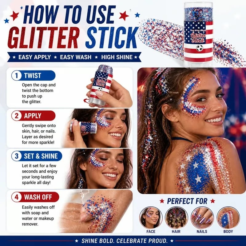 Only $9.99 Last Day Promotion!🎁🦅4th of July Glitter Stick✨🔔 Red, White & Blue Body & Hair Sparkle