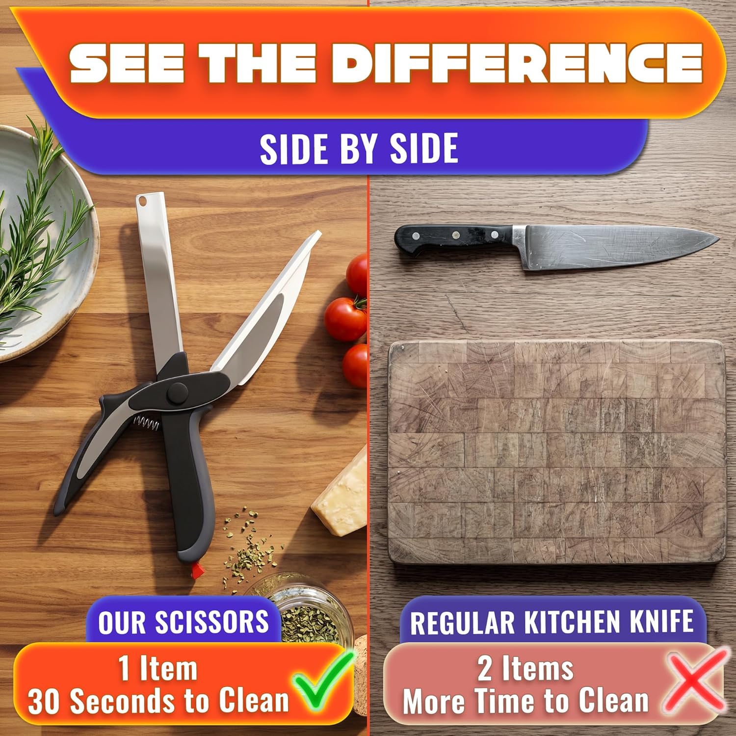 Stainless Steel Kitchen Scissors 2 In 1 Cutting Board Chopper Fruit Vegetable Multifunctional