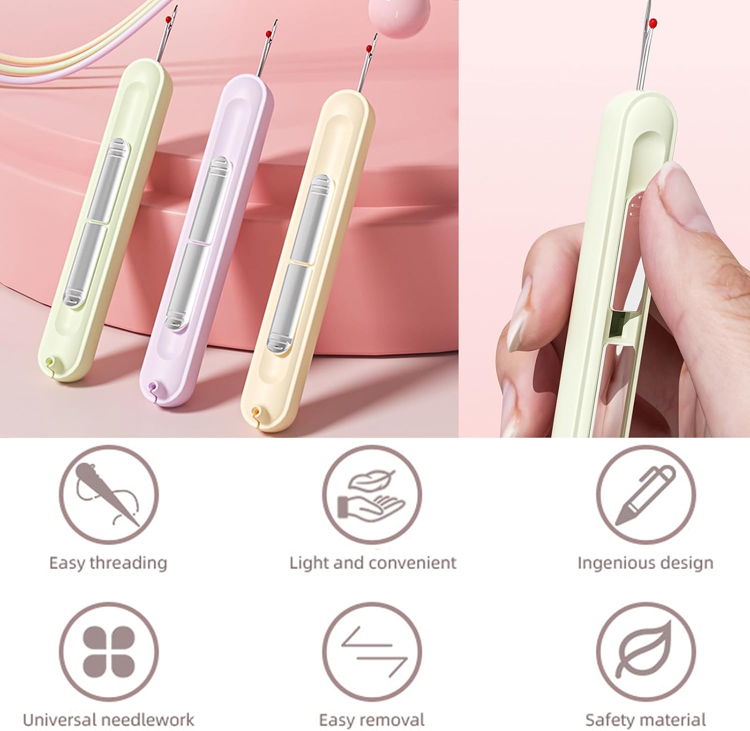 3-Pack Premium 2-in-1 Automatic Needle Threader & Seam Ripper Tool