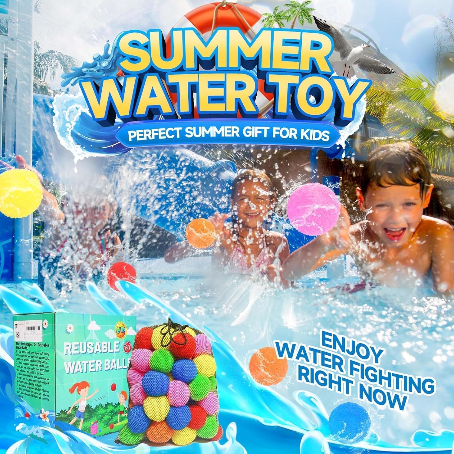Reusable Magnetic Water Balloons (60-Pack) — Zero-Cleanup 1-Second Self-Sealing Eco Water Balls for Backyard & Pool Parties
