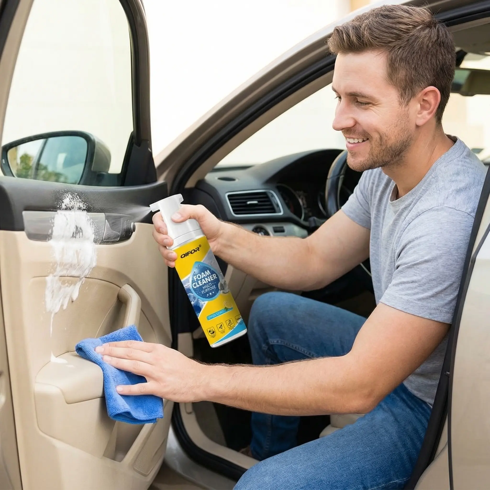 Foam Cleaner: Deep Stain Removal for Car Interior & Home Furniture. Safe on Plastic, Fabric & Upholstery