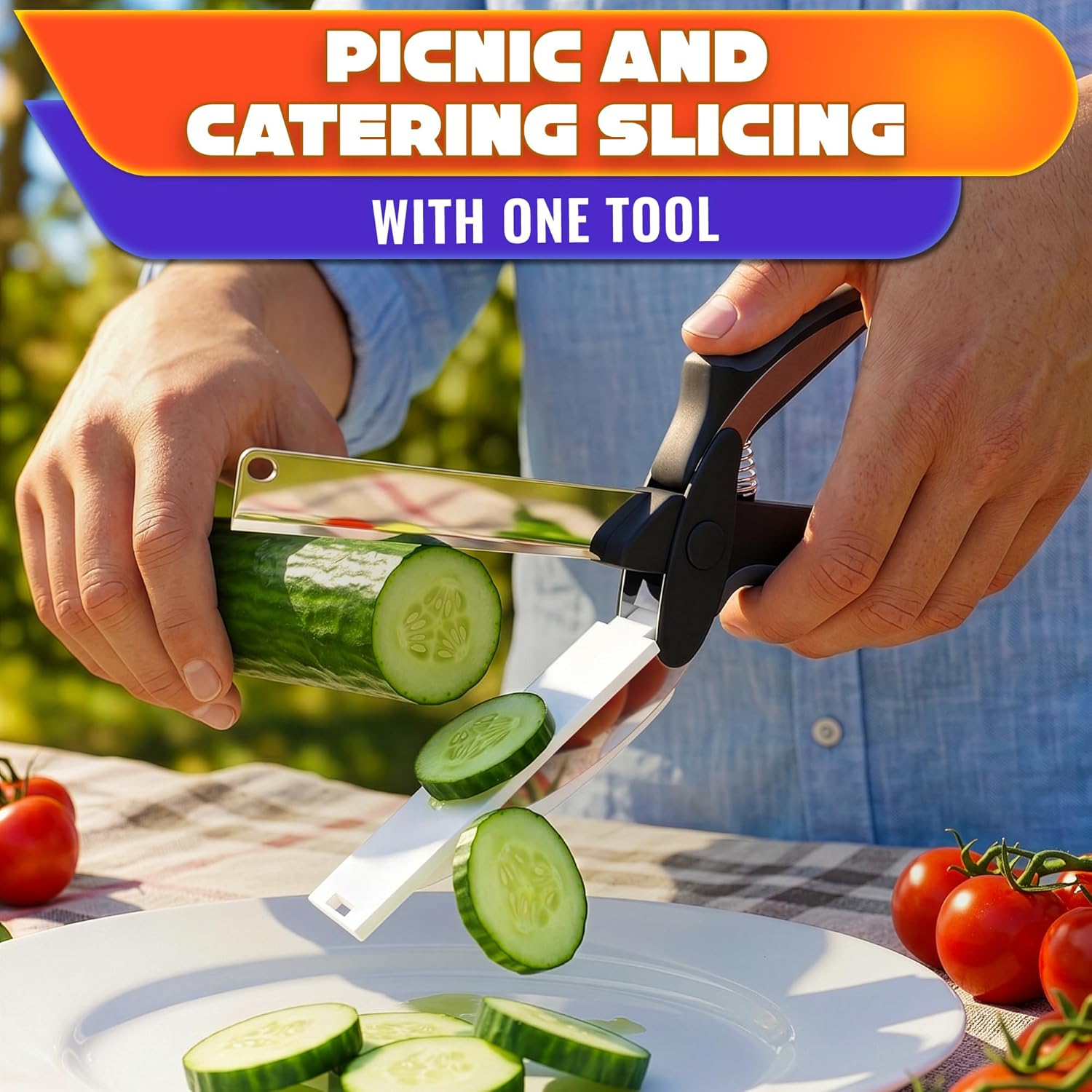 Stainless Steel Kitchen Scissors 2 In 1 Cutting Board Chopper Fruit Vegetable Multifunctional
