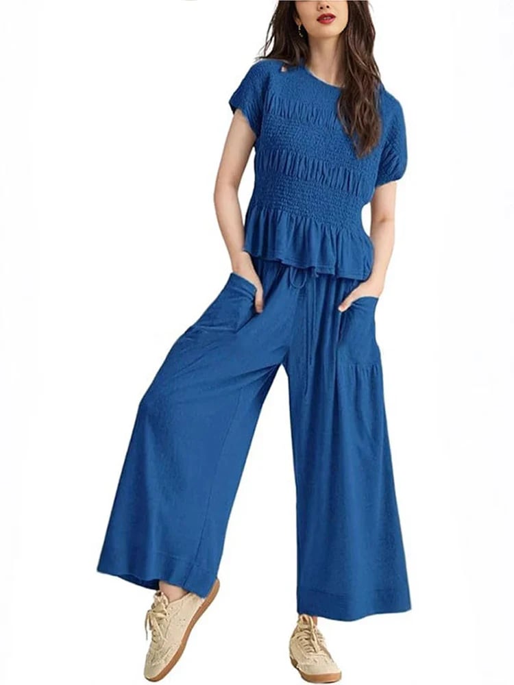 🍂Summer Sales 49% OFF🔥Chic Comfort Smocked Top & Wide-Leg Pants Set