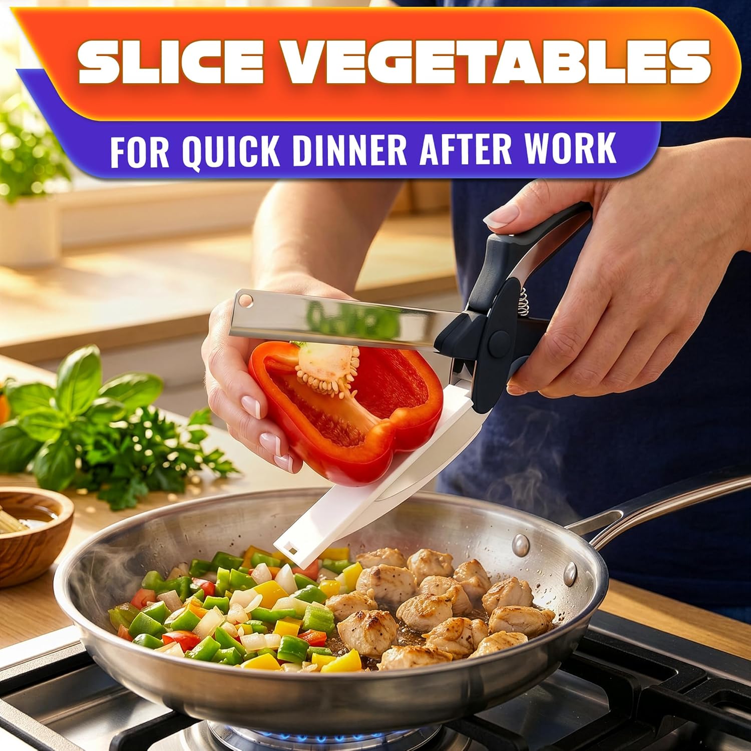Stainless Steel Kitchen Scissors 2 In 1 Cutting Board Chopper Fruit Vegetable Multifunctional