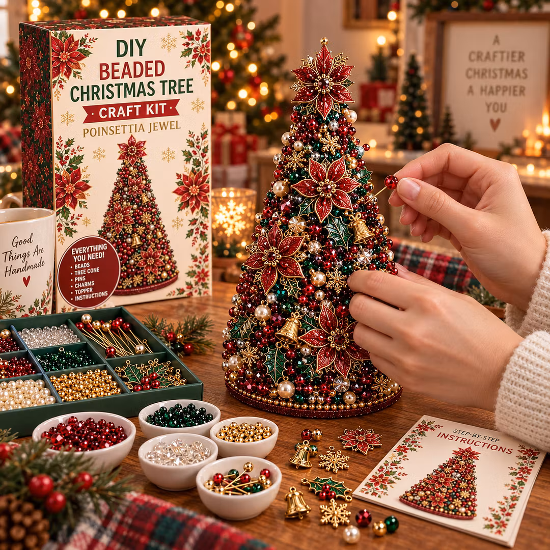 DIY Beaded Pearl Art Christmas Tree – Ornament Kit Holiday Decor