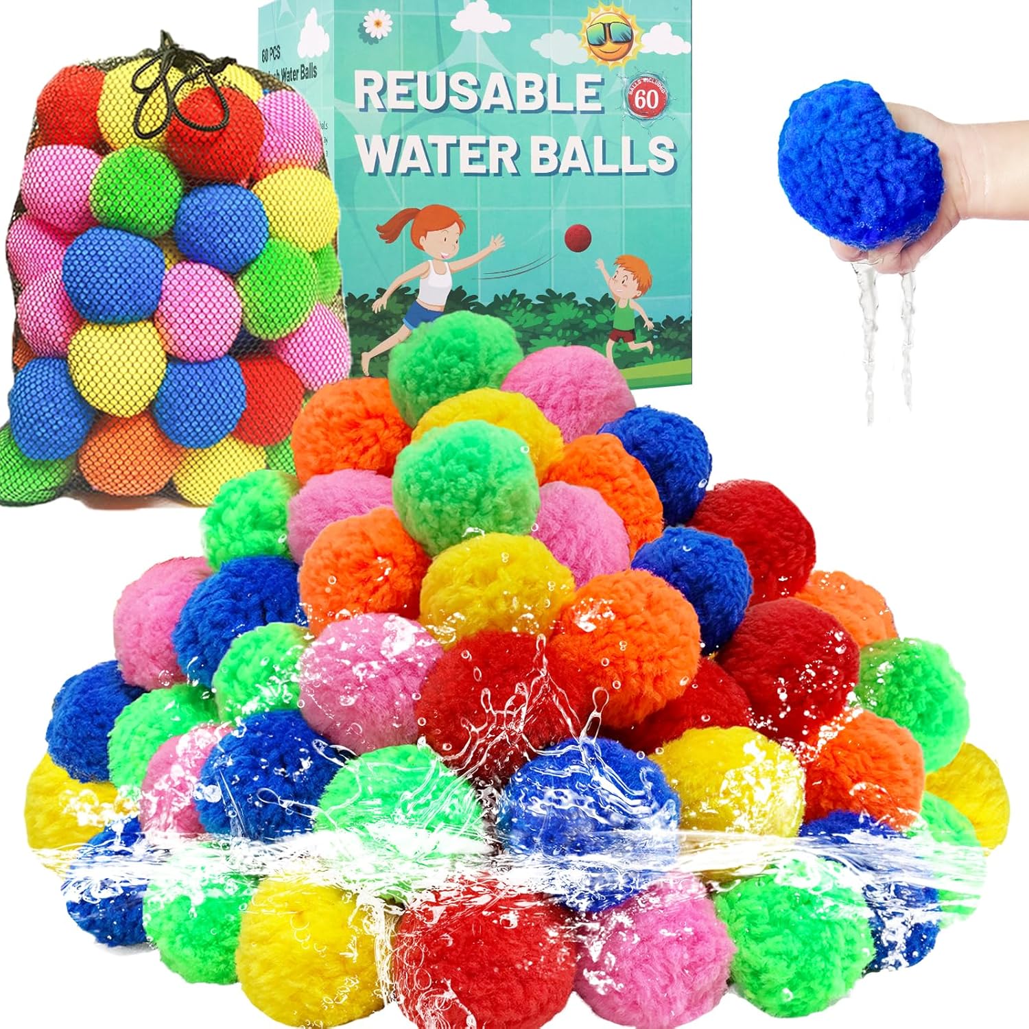 Reusable Magnetic Water Balloons (60-Pack) — Zero-Cleanup 1-Second Self-Sealing Eco Water Balls for Backyard & Pool Parties
