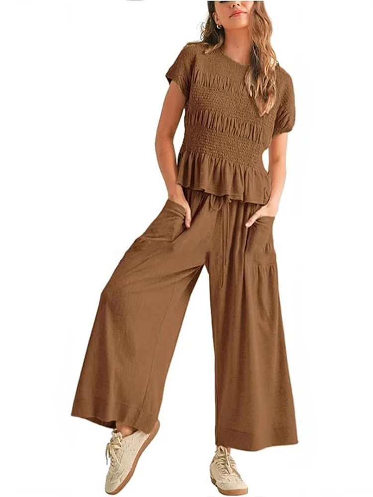 🍂Summer Sales 49% OFF🔥Chic Comfort Smocked Top & Wide-Leg Pants Set