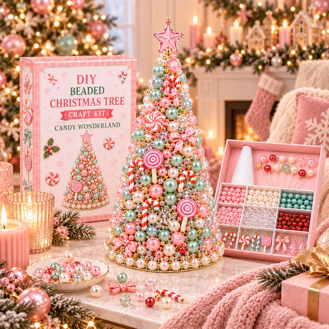 DIY Beaded Pearl Art Christmas Tree – Ornament Kit Holiday Decor