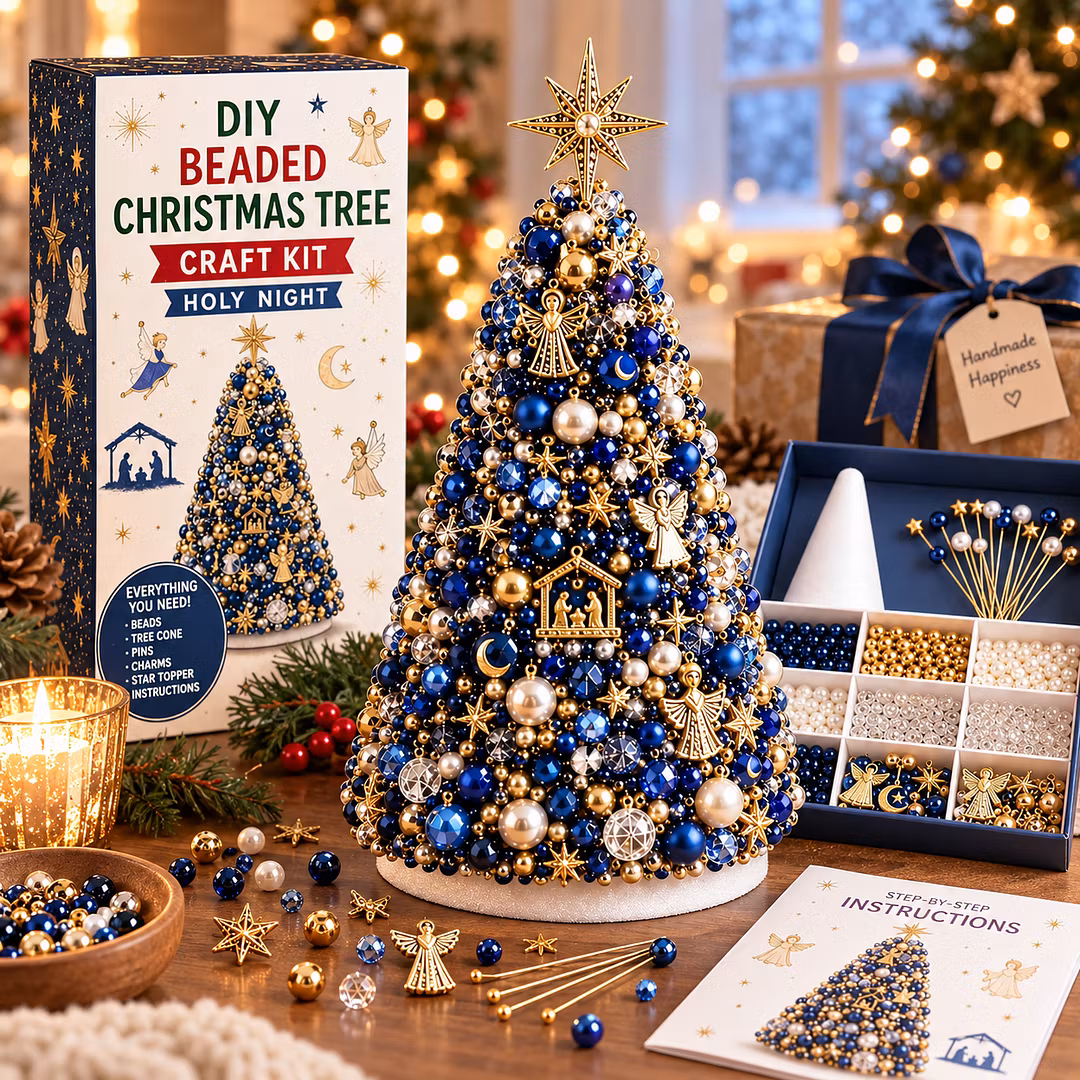 DIY Beaded Pearl Art Christmas Tree – Ornament Kit Holiday Decor