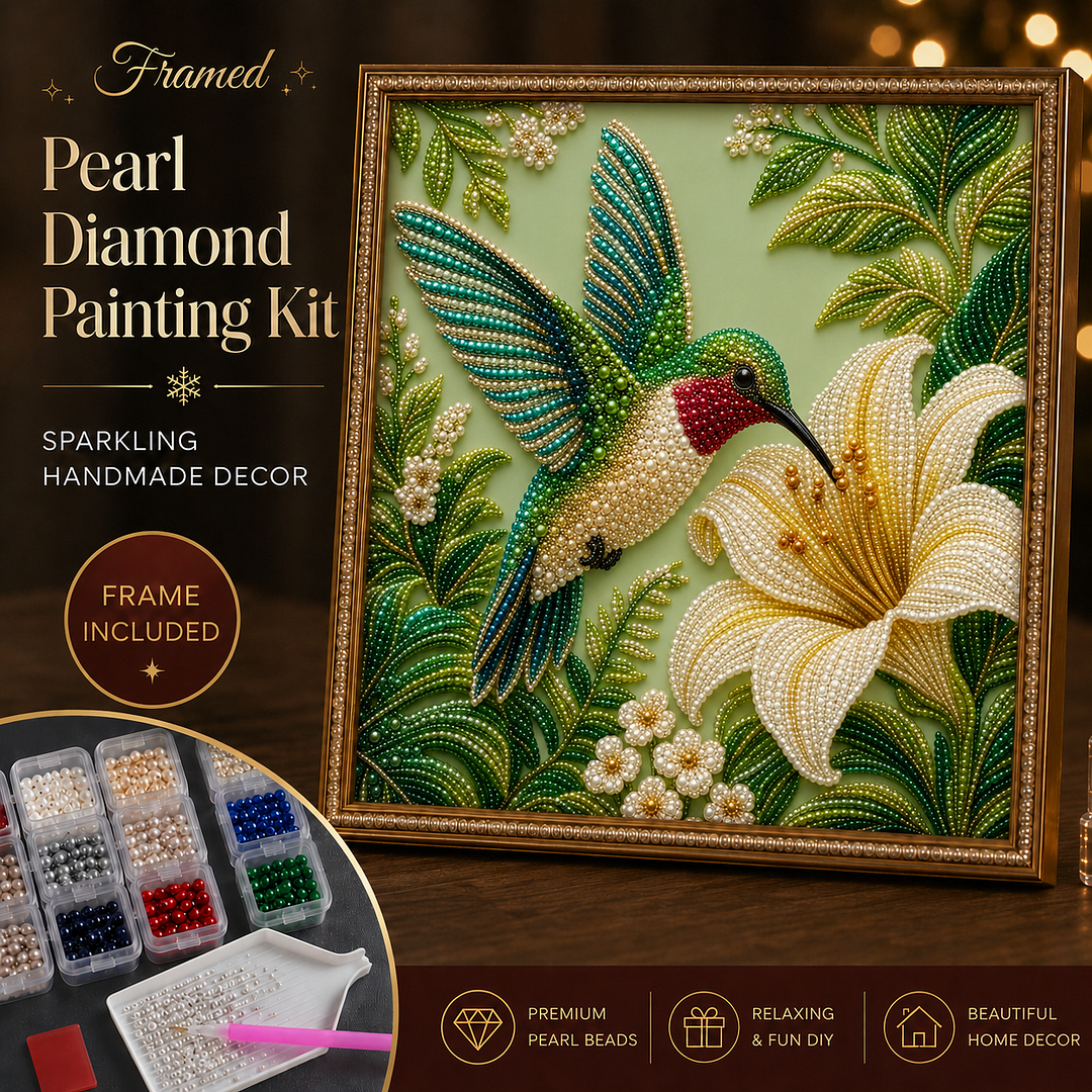 Framed Green Hummingbird - Pearls Painting Kit DIY Diamond Painting Pearl Dot Crafts 20x20CM