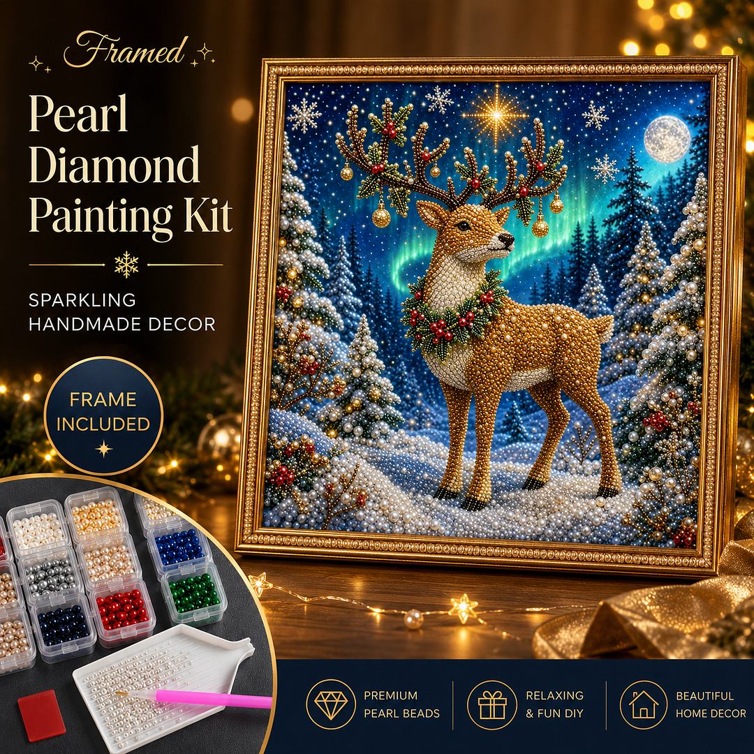 Framed Snowy Deer - Pearls Painting Kit DIY Diamond Painting Pearl Dot Crafts 20x20CM