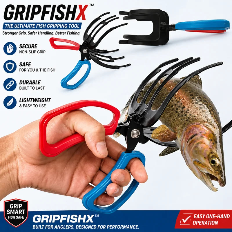 Hands-Free Metal Fish Gripper - Large/Small Size 21cm(8.3") with Built-in Cutter | Non-Slip Handle, No-Touch Catch & Release