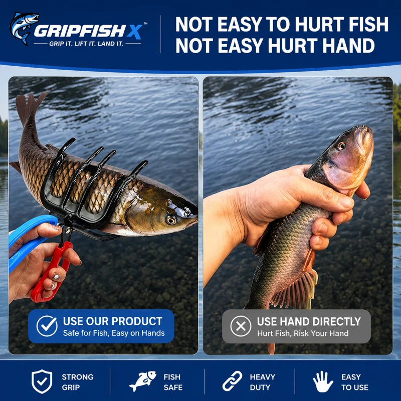 Hands-Free Metal Fish Gripper - Large/Small Size 21cm(8.3") with Built-in Cutter | Non-Slip Handle, No-Touch Catch & Release