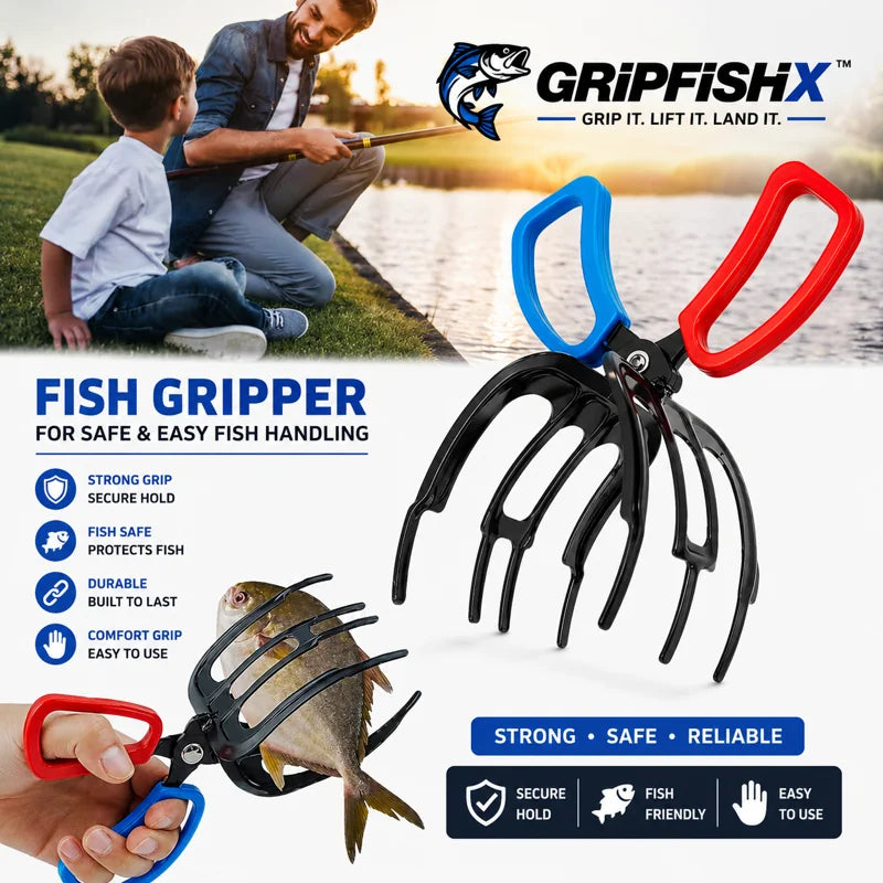 Hands-Free Metal Fish Gripper - Large/Small Size 21cm(8.3") with Built-in Cutter | Non-Slip Handle, No-Touch Catch & Release