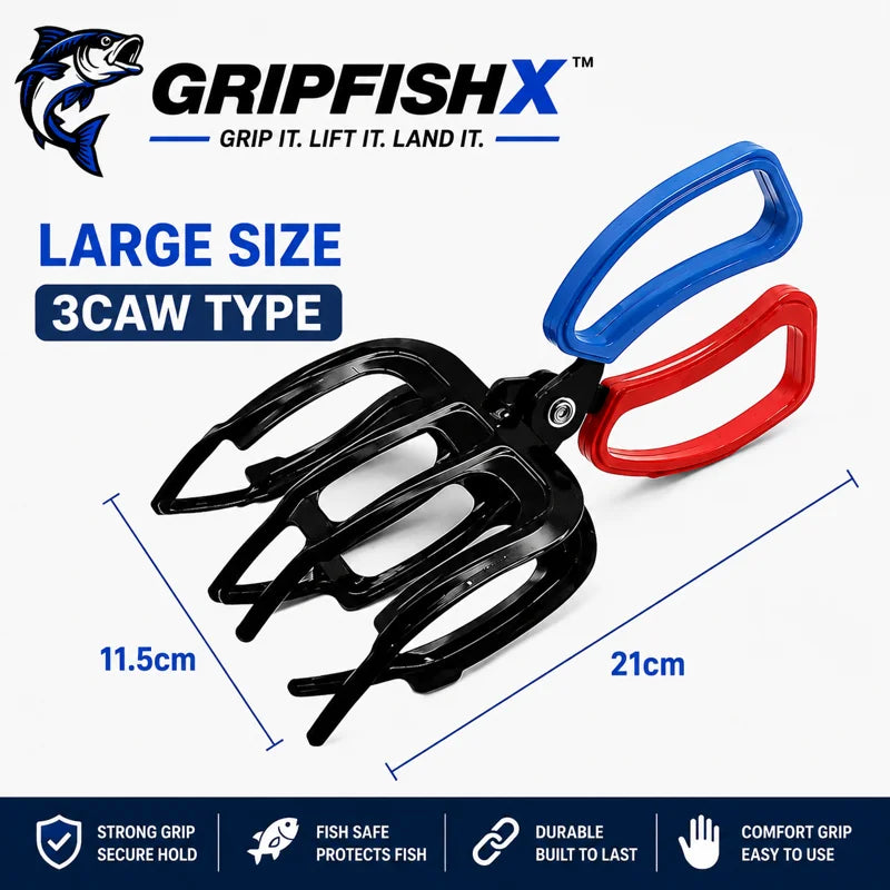 Hands-Free Metal Fish Gripper - Large/Small Size 21cm(8.3") with Built-in Cutter | Non-Slip Handle, No-Touch Catch & Release