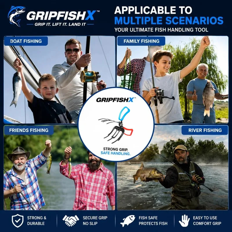 Hands-Free Metal Fish Gripper - Large/Small Size 21cm(8.3") with Built-in Cutter | Non-Slip Handle, No-Touch Catch & Release